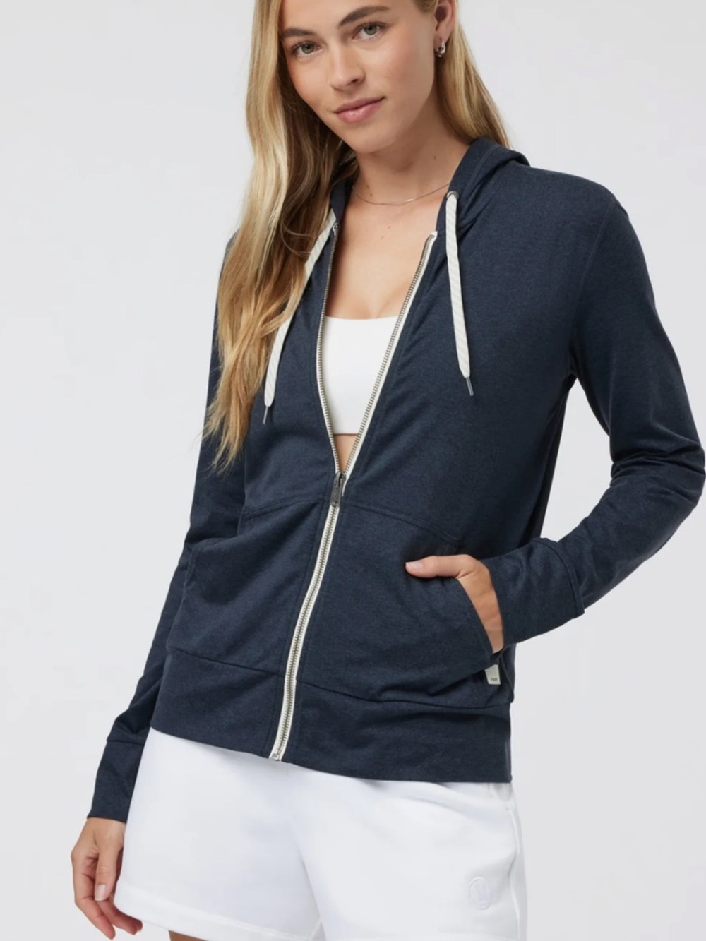 Vuori Midnight Heather Zip-Up Hoodie with Contrast Drawstrings *NWT*
